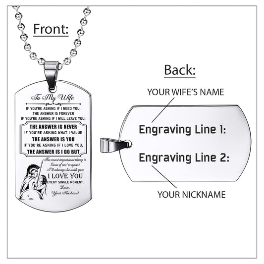 WAD032 - To My Wife - Warrior Dog Tag - Engrave Sliver Dog Tag