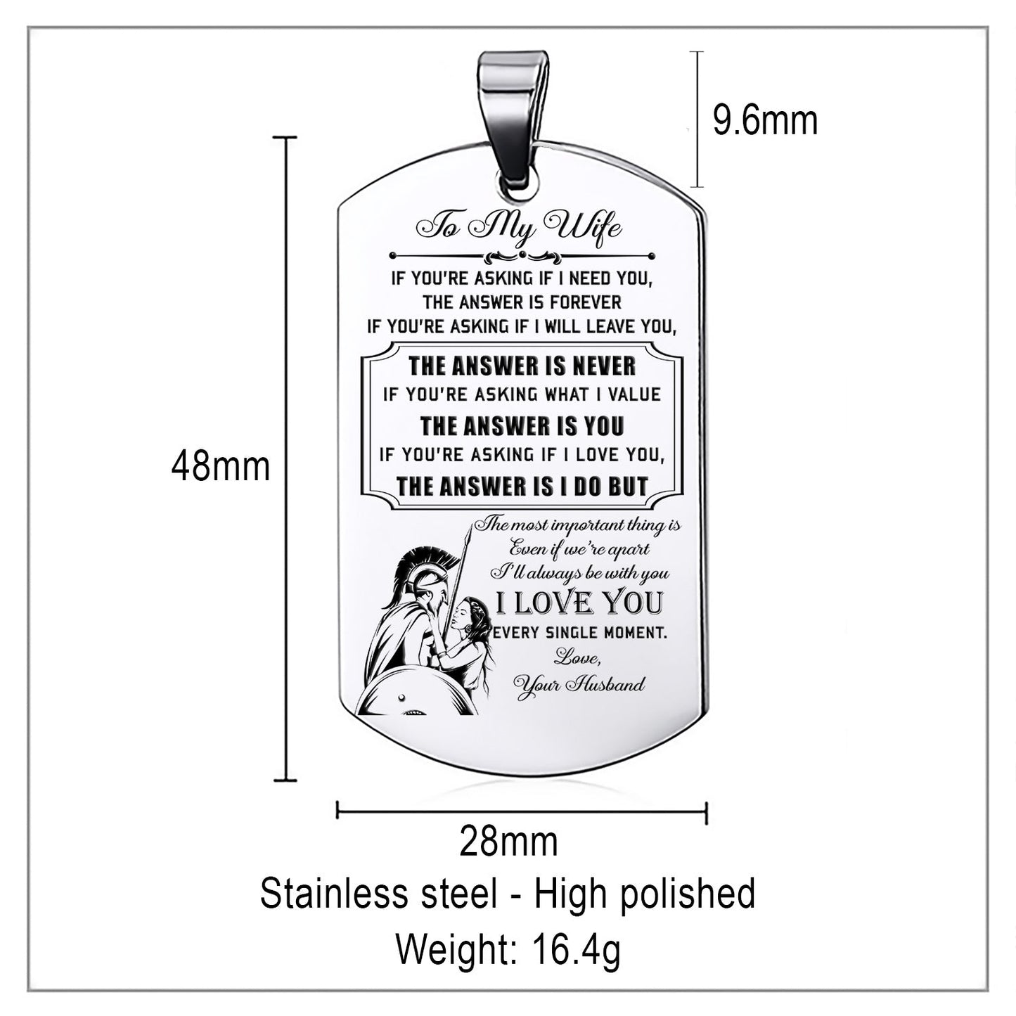 WAD032 - To My Wife - Warrior Dog Tag - Engrave Sliver Dog Tag