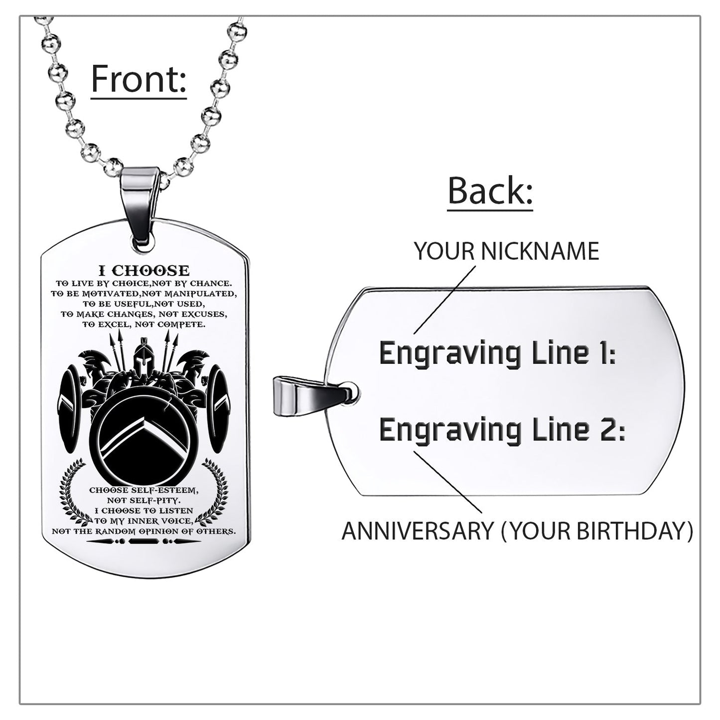 WAD033 - I Choose - English - Warrior Dog Tag - Engrave Sliver Dog Tag
