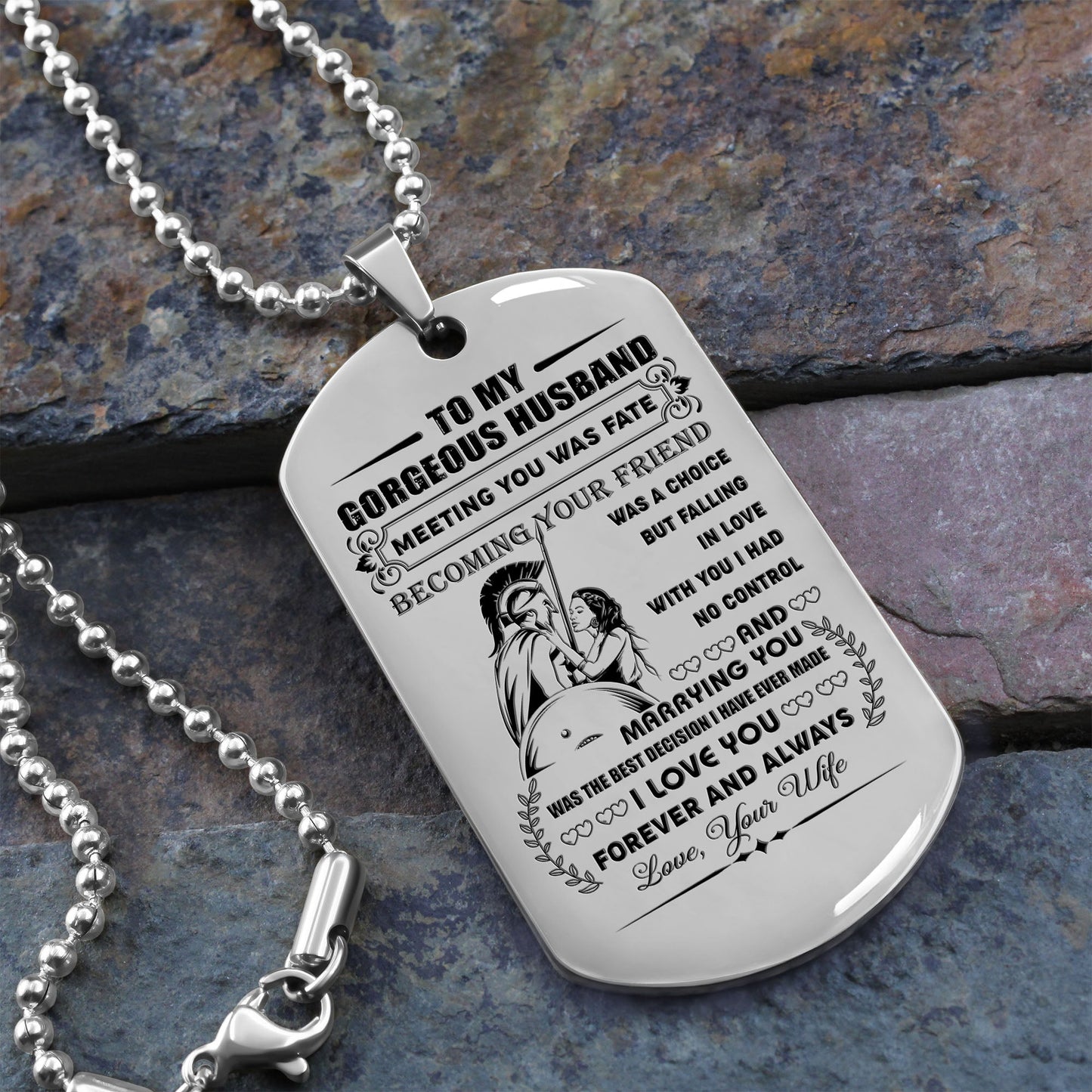 WAD035 - To My Gorgeous Husband - Warrior Dog Tag - Engrave Sliver Dog Tag