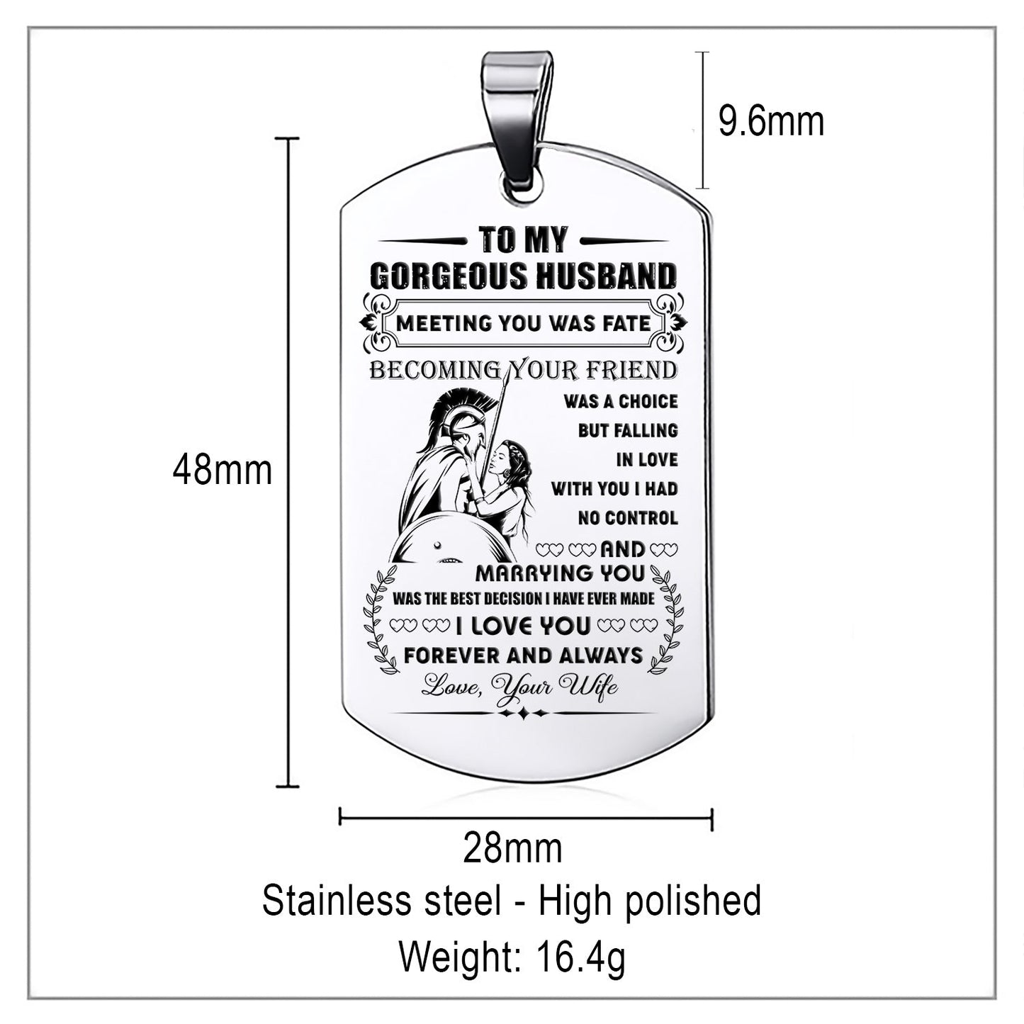 WAD035 - To My Gorgeous Husband - Warrior Dog Tag - Engrave Sliver Dog Tag