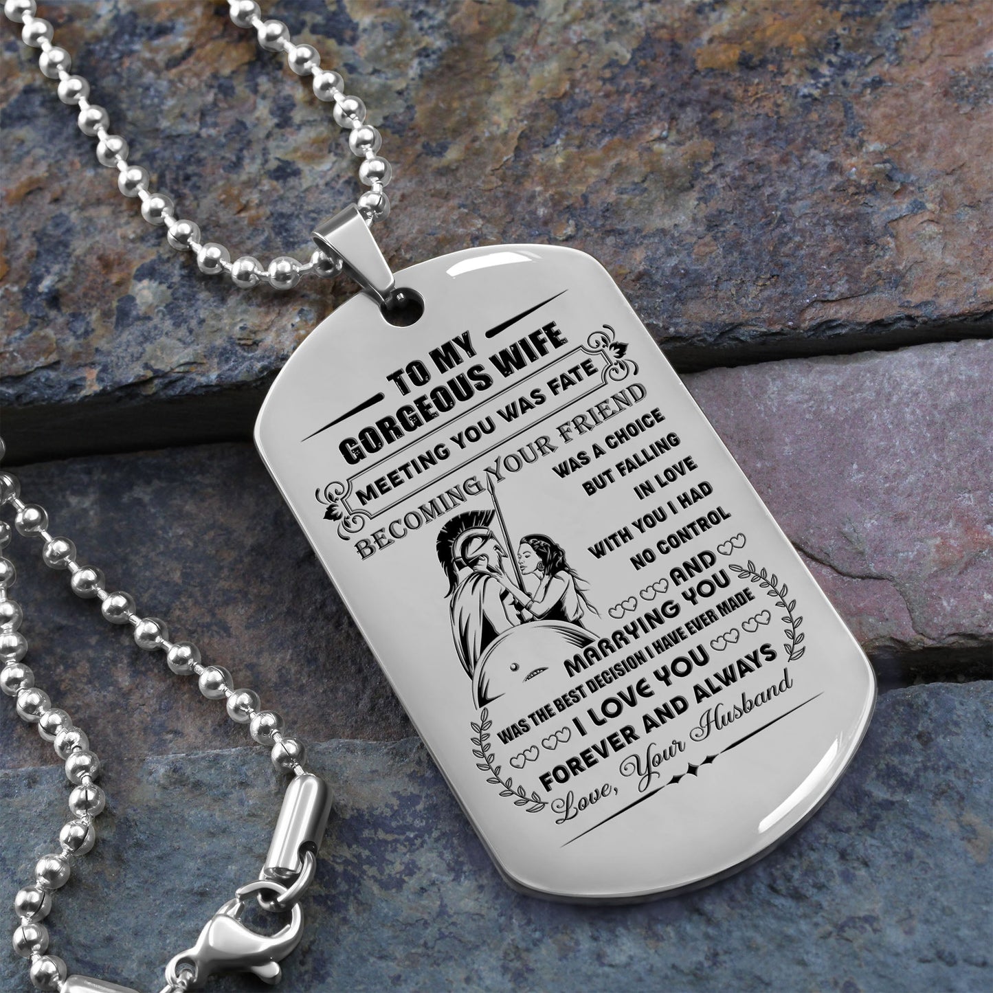 WAD036 - To My Gorgeous Wife - Warrior Dog Tag - Engrave Sliver Dog Tag