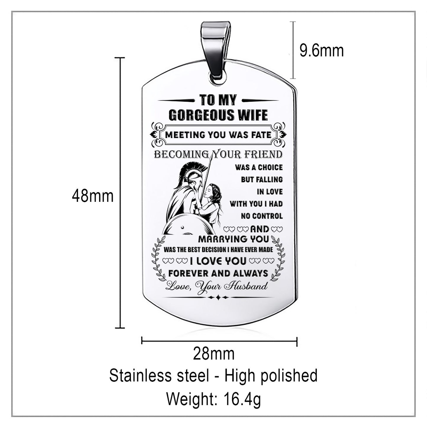 WAD036 - To My Gorgeous Wife - Warrior Dog Tag - Engrave Sliver Dog Tag