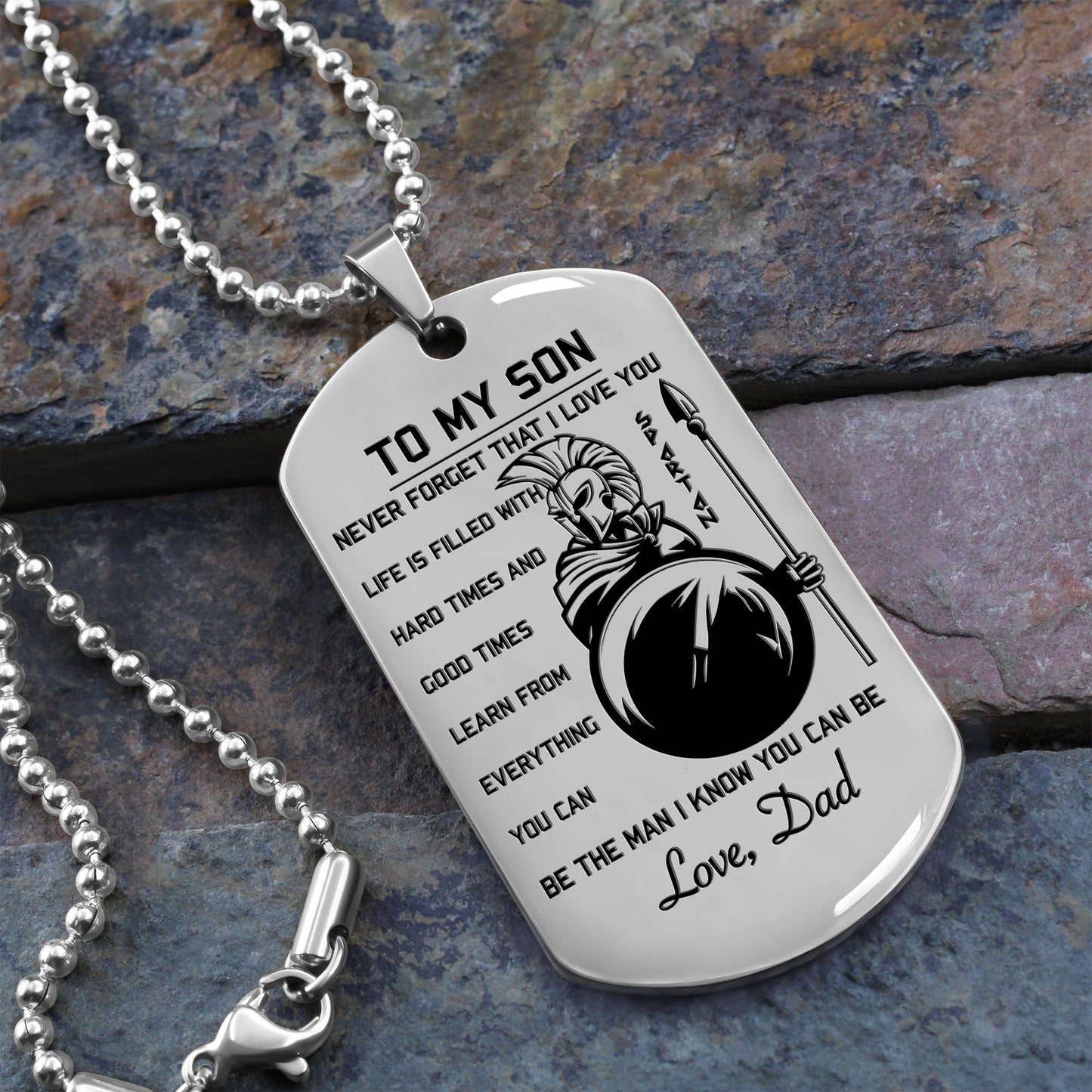 WAD037 - Dad To Son - Warrior Dog Tag - Engrave Sliver Dog Tag