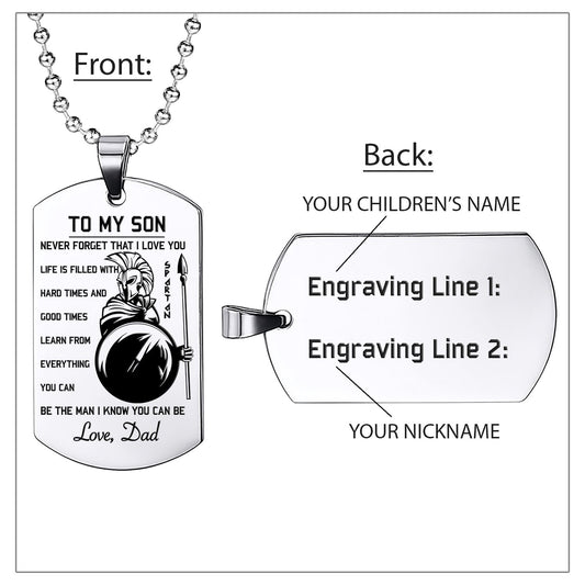 WAD037 - Dad To Son - Warrior Dog Tag - Engrave Sliver Dog Tag