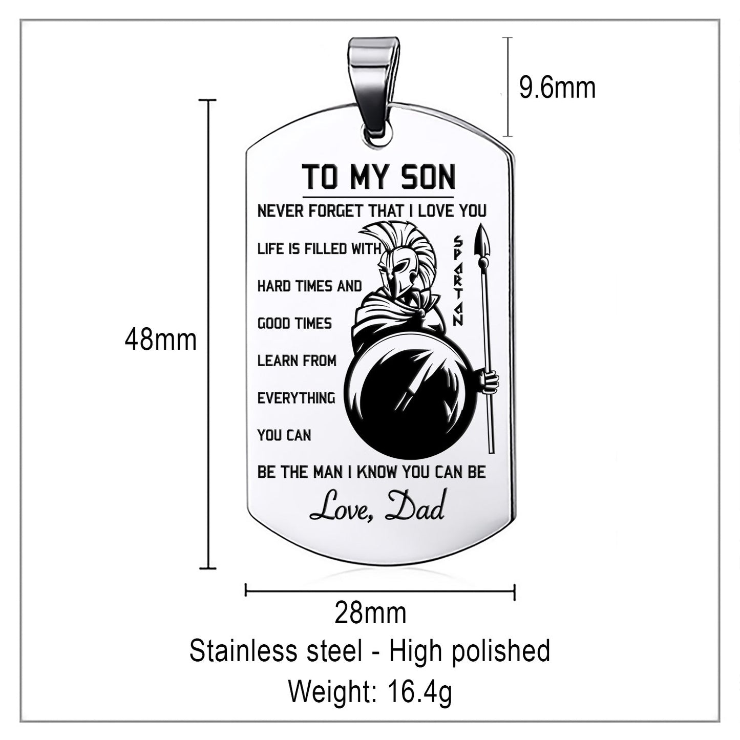 WAD037 - Dad To Son - Warrior Dog Tag - Engrave Sliver Dog Tag