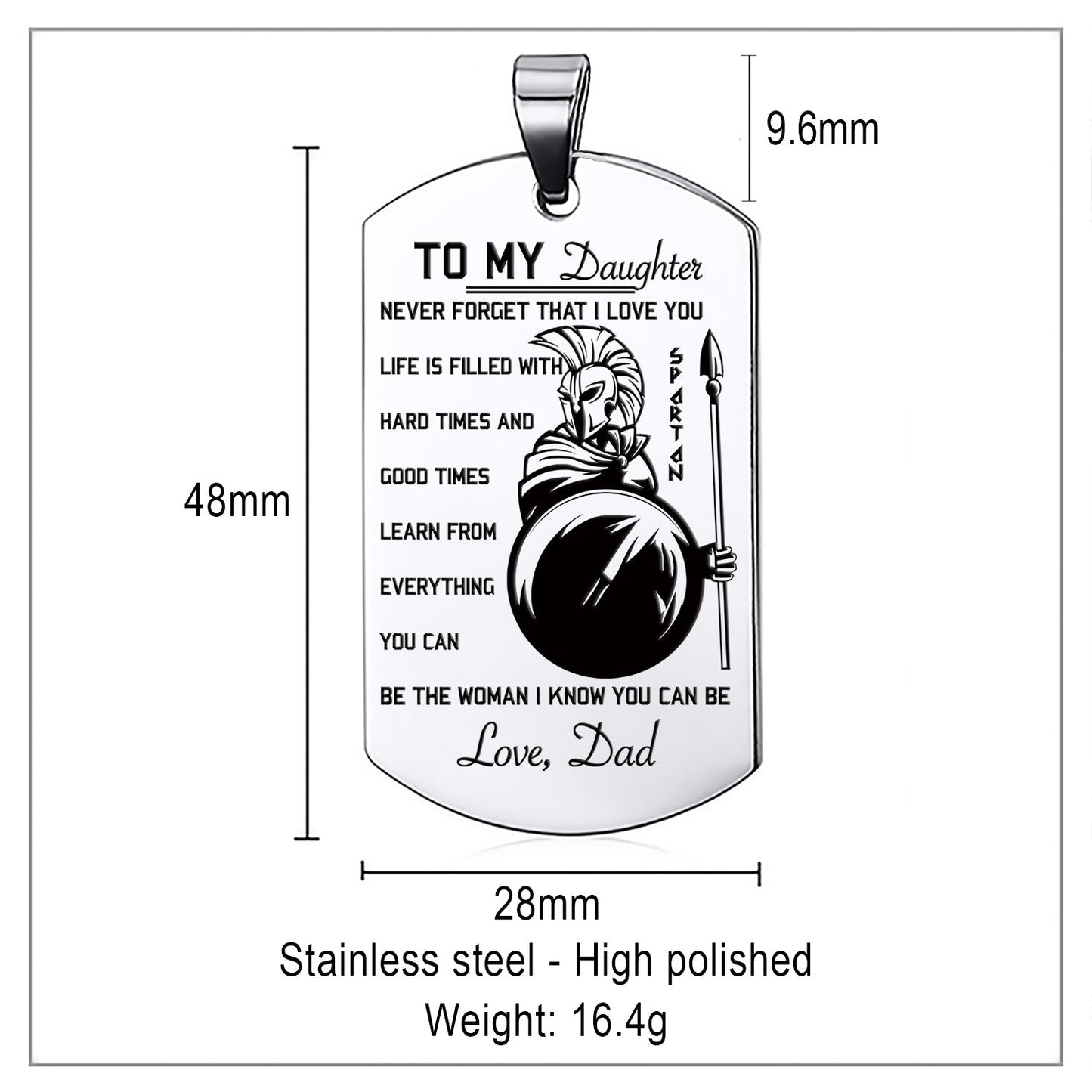 WAD038 - Dad To Daughter - Warrior Dog Tag - Engrave Sliver Dog Tag