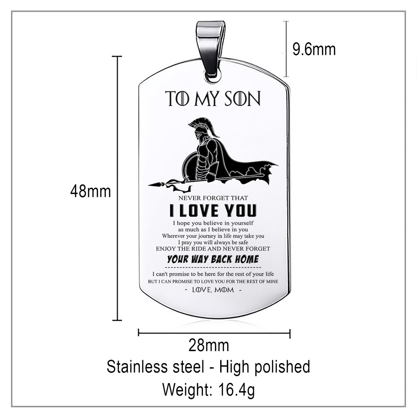 WAD042 - Mom To Son - Your Way Back Home - Warrior Dog Tag - Engrave Sliver Dog Tag