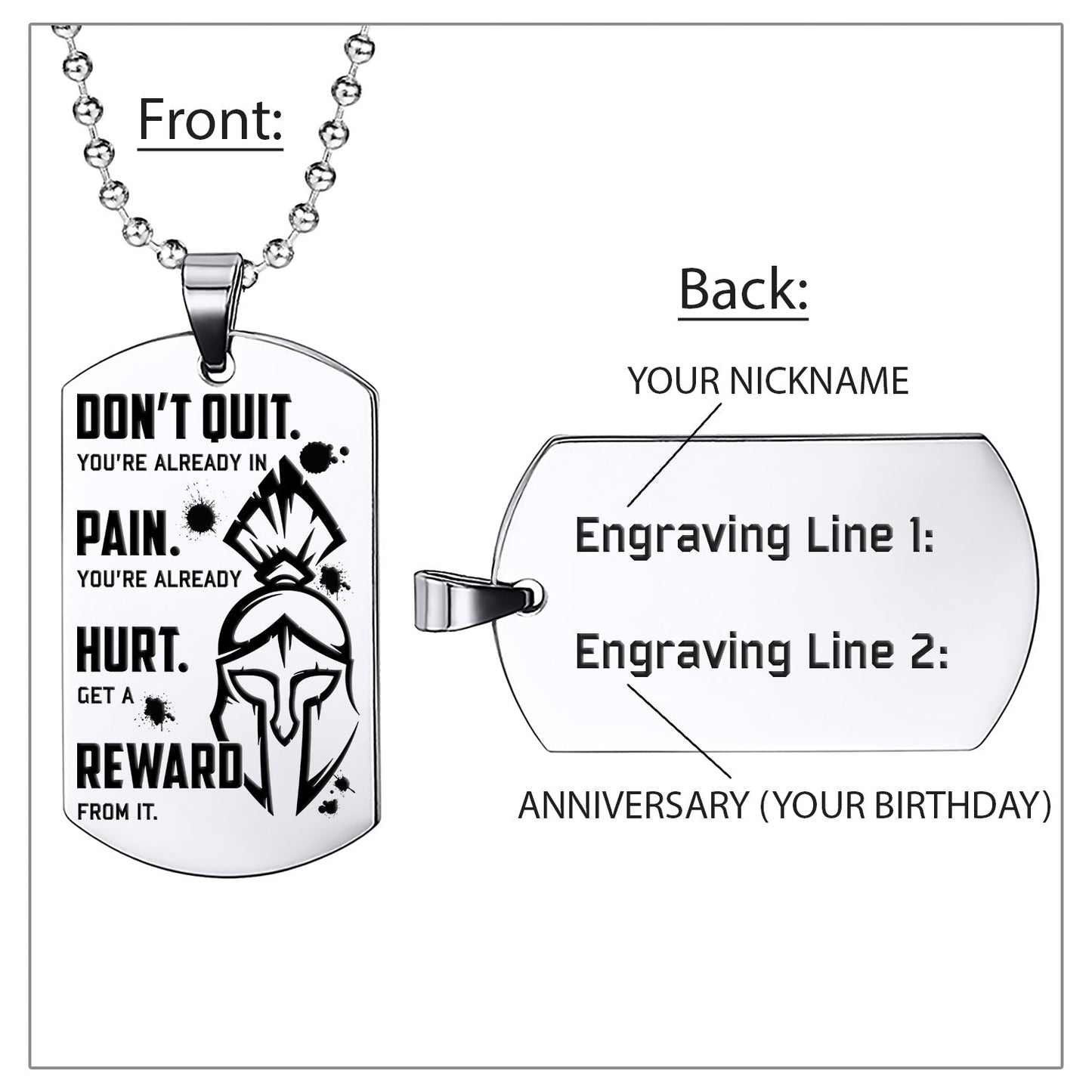 WAD043 - Don't Quit - Get A Reward From It - Warrior Dog Tag - Engrave Sliver Dog Tag