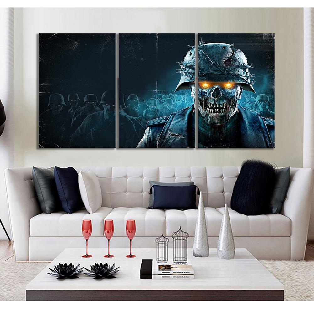 Soldier - 3 Piece Animation - Zombie - Printed Wall Pictures Home Decor - Canvas