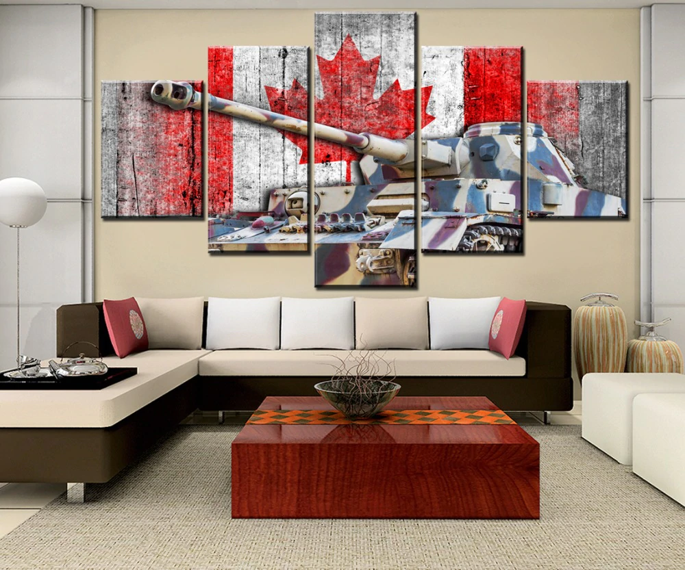 Soldier - 5 Piece Animation - Tank Battlefield - Printed Wall Pictures Home Decor - Canvas