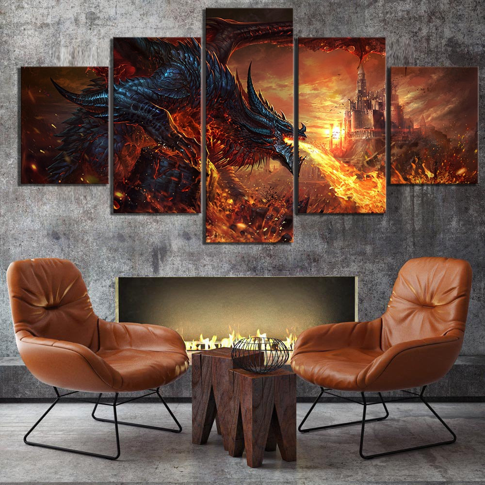 dragon ball - 5 piece animation - fire dragon - printed wall pictures home decor - canvas
