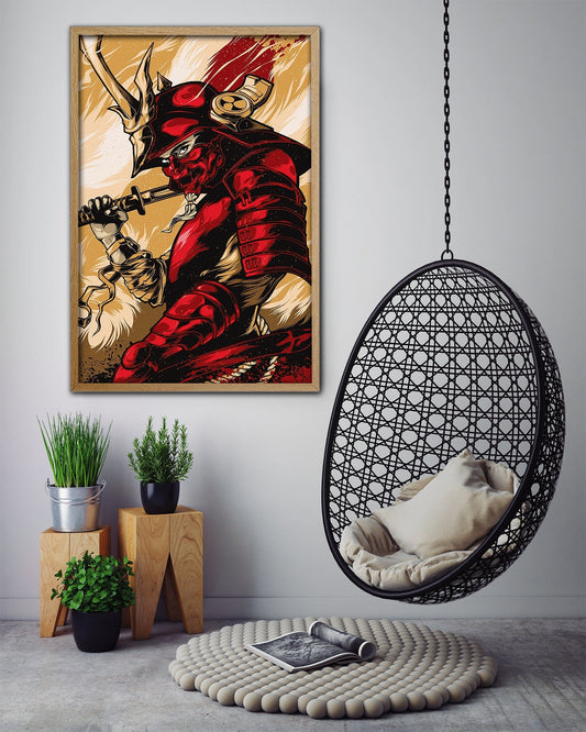 SA084 - The Red Samurai - Vertical Poster - Vertical Canvas - Samurai Poster