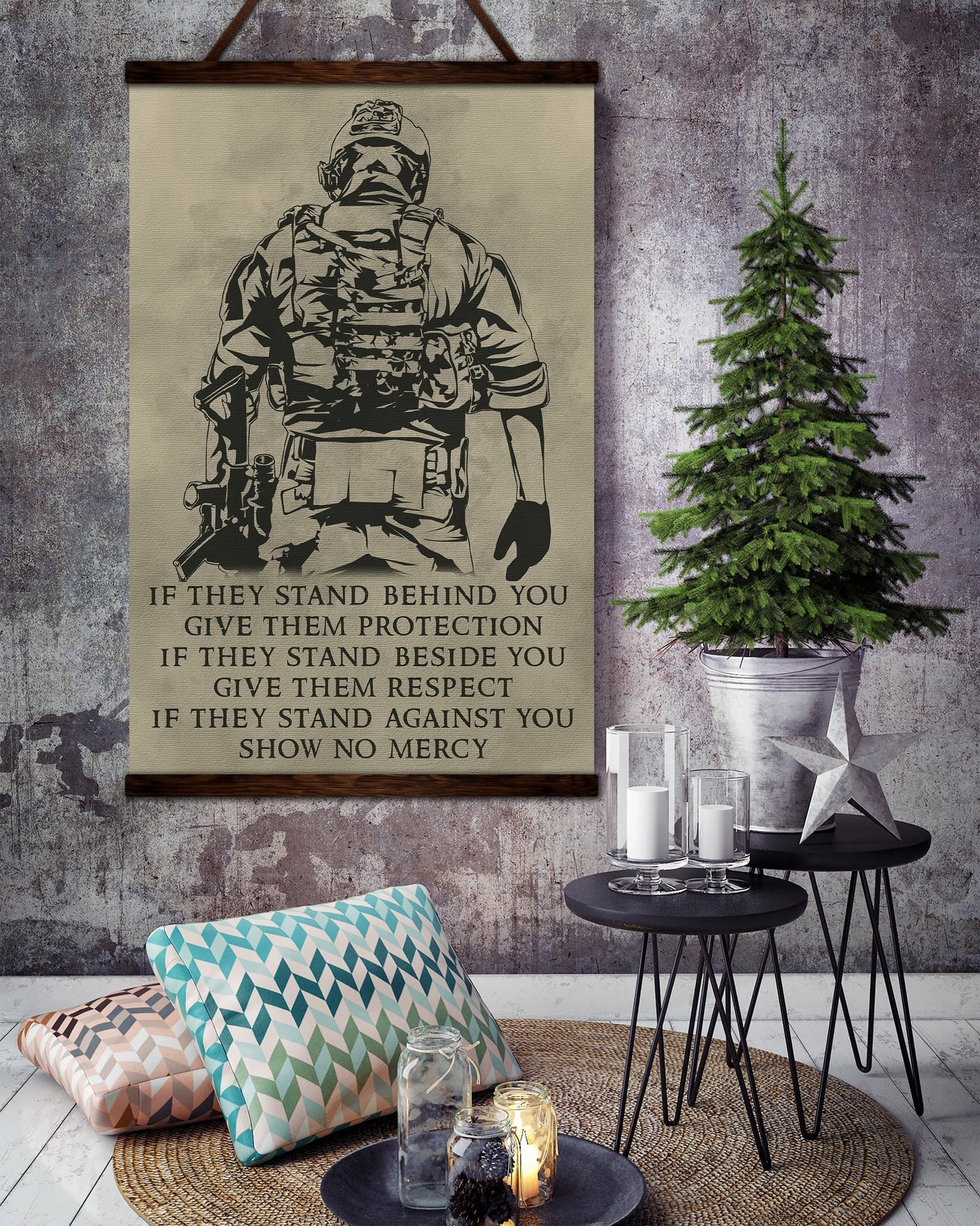 sd018 + sd032 - if - show no mercy - quitting is not - home decoration - vertical poster - vertical canvas - soldier poster