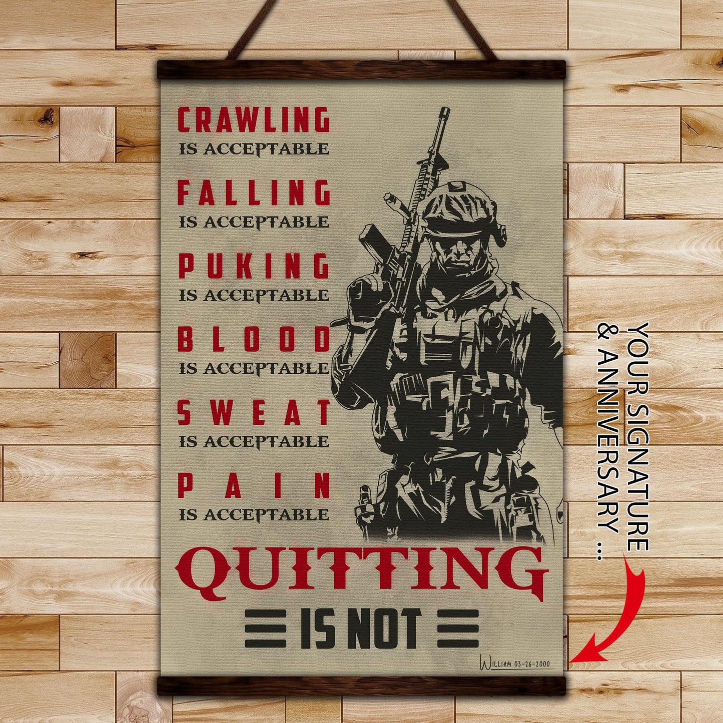 sd018 + sd032 - if - show no mercy - quitting is not - home decoration - vertical poster - vertical canvas - soldier poster