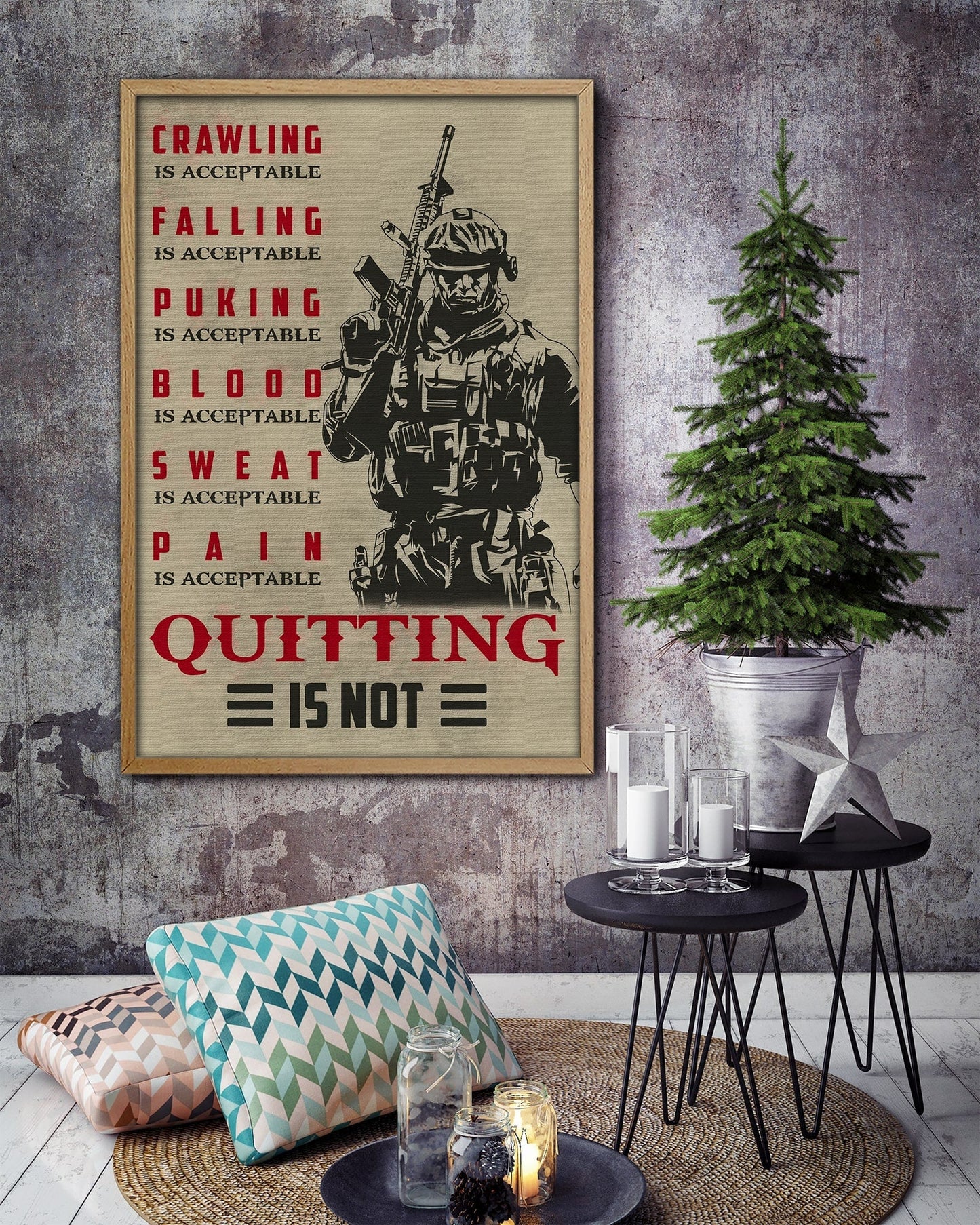 sd018 + sd032 - if - show no mercy - quitting is not - home decoration - vertical poster - vertical canvas - soldier poster