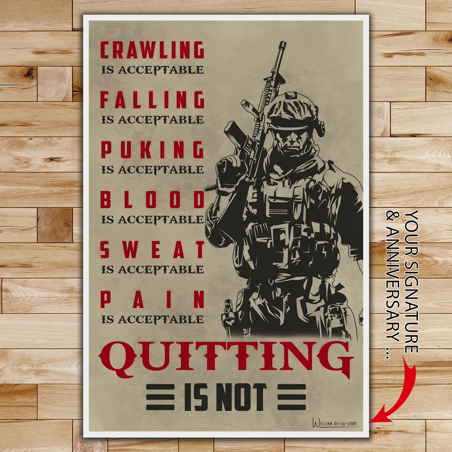 sd018 + sd032 - if - show no mercy - quitting is not - home decoration - vertical poster - vertical canvas - soldier poster