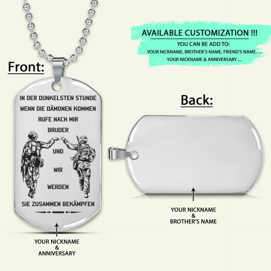 SDD002 - Call On Me Brother - German - Soldier Dog Tag - Engrave Silver Dog Tag