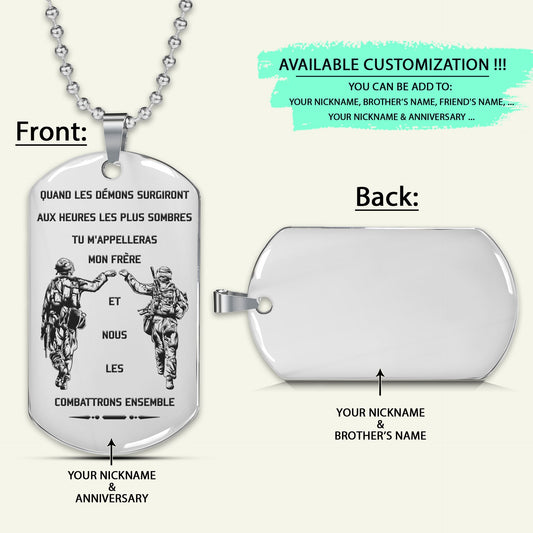 SDD003 - Call On Me Brother - French - Soldier Dog Tag - Engrave Silver Dog Tag
