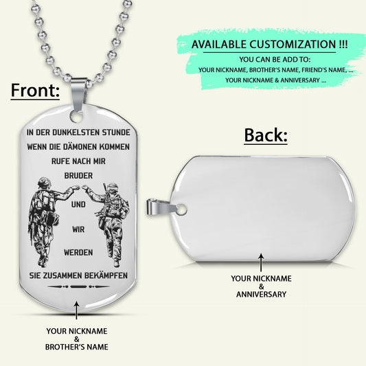 SDD014 - Call On Me Brother - German - Soldier Dog Tag - Engrave Silver Dog Tag