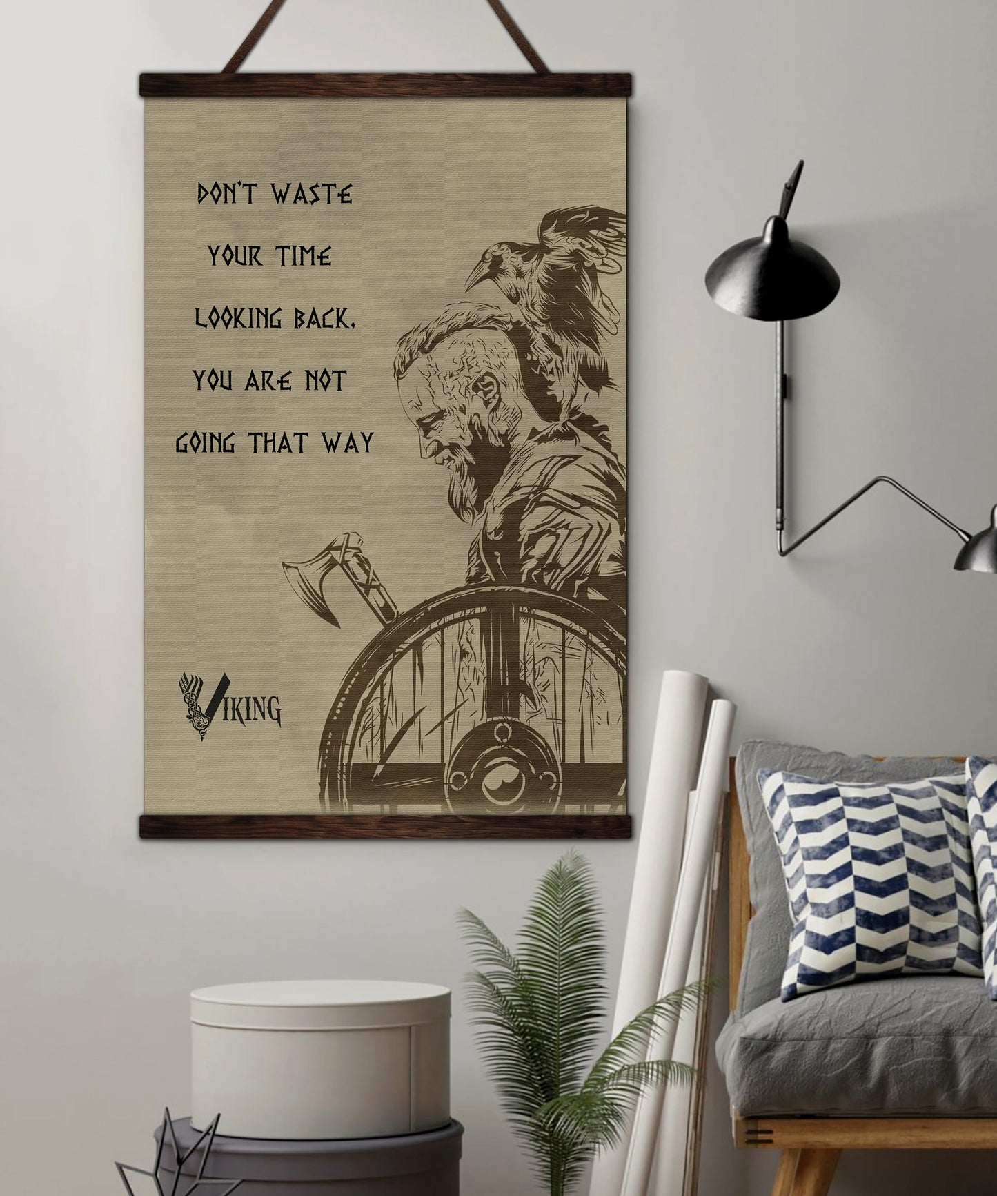 vk014 - don't waste your time looking back - ragnar - viking canvas with the wood frame