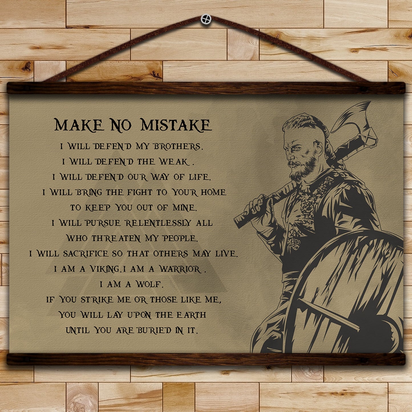 vk020 - make no mistake - english - ragnar - viking canvas with the wood frame