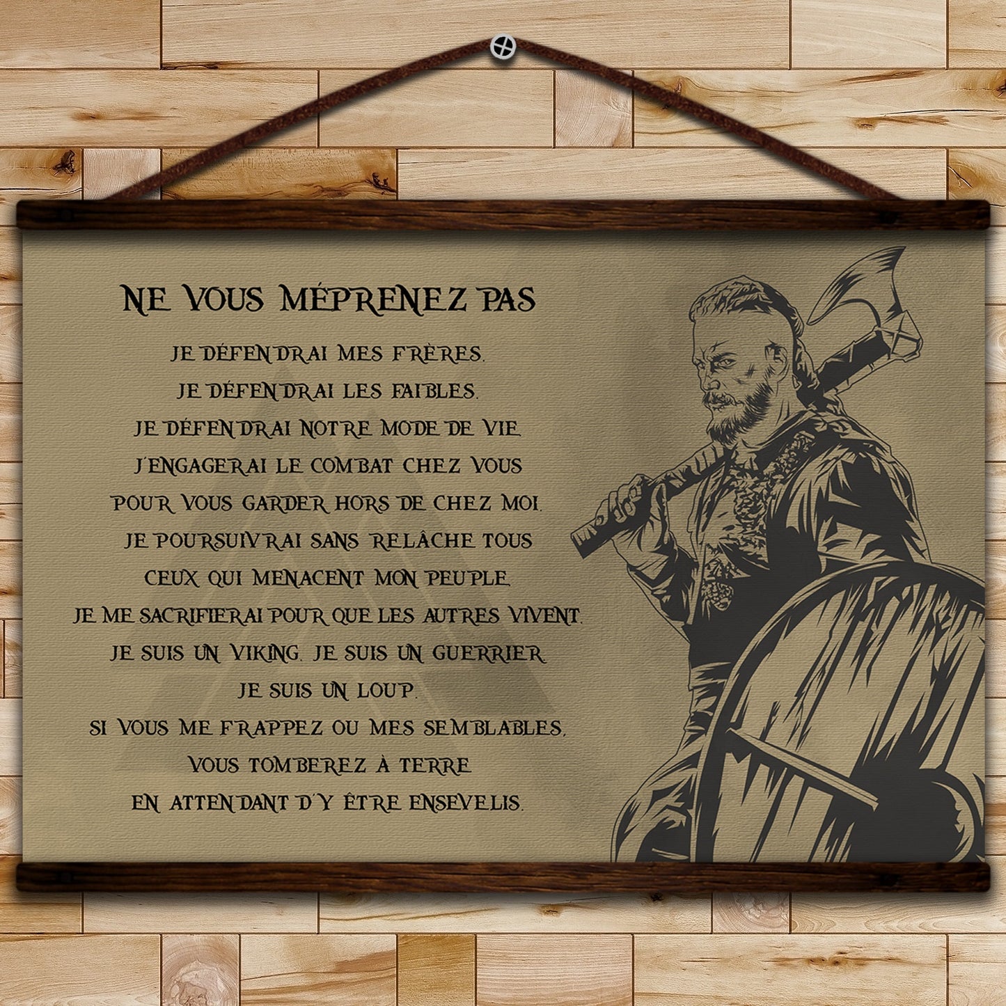 vk021 - make no mistake - french - ragnar - viking canvas with the wood frame