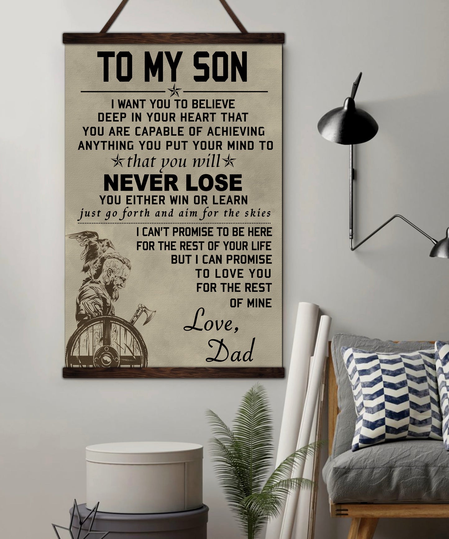 vk033 - to my son - english - ragnar - viking canvas with the wood frame