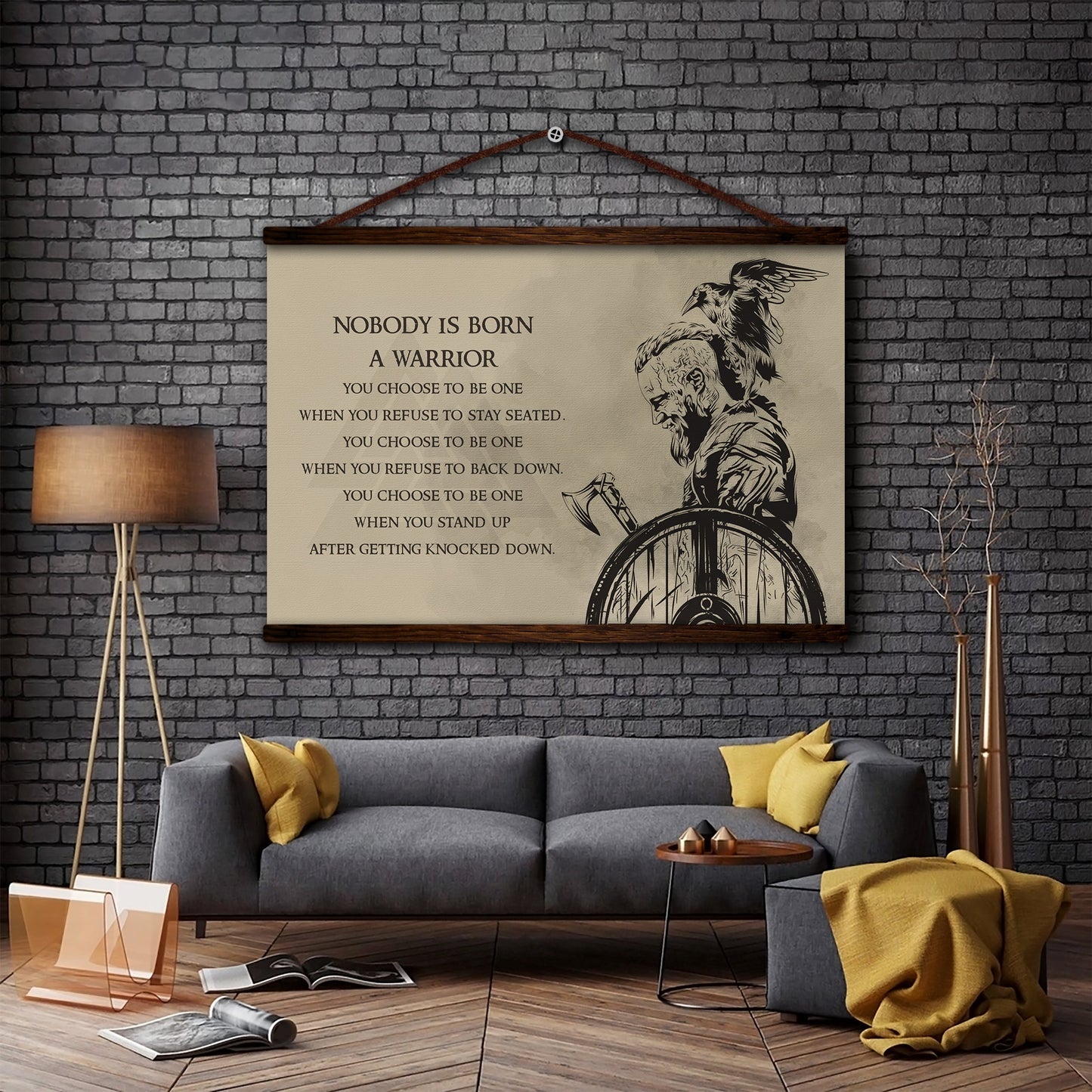 vk042 - nobody is born a warrior - english - ragnar- viking canvas with the wood frame