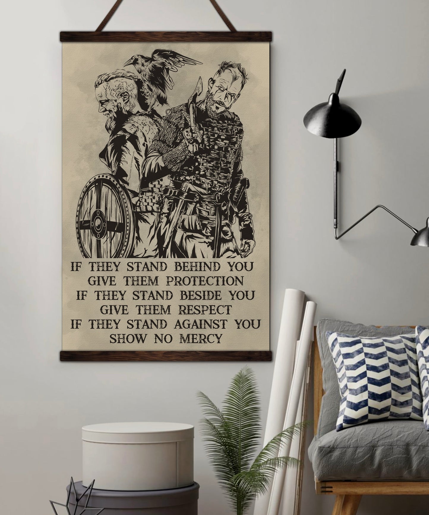 vk045 - if - show no mercy - viking canvas with the wood frame