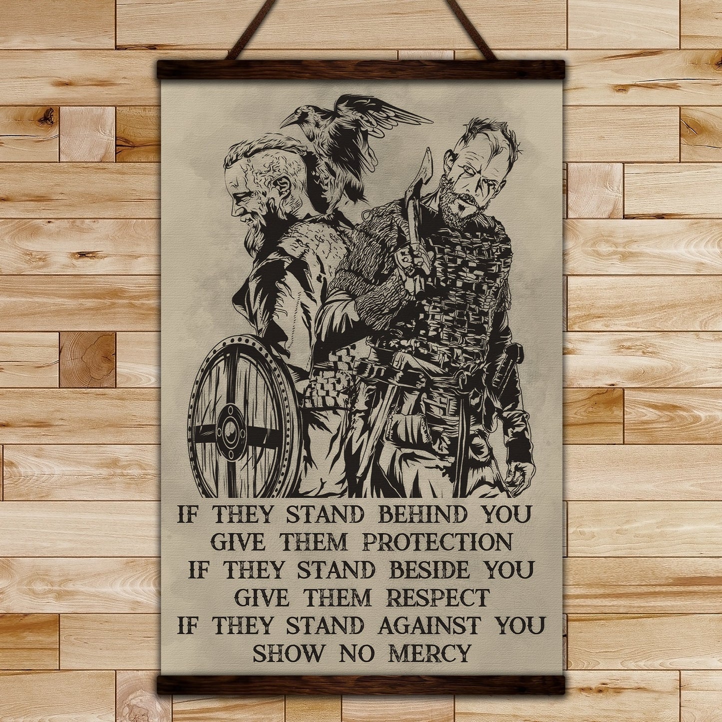 vk045 - if - show no mercy - viking canvas with the wood frame