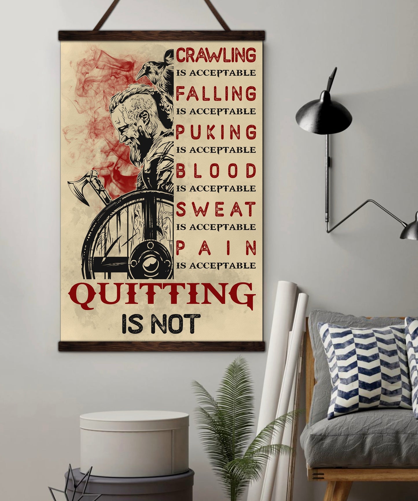 vk047 - quitting is not - ragnar - viking canvas with the wood frame