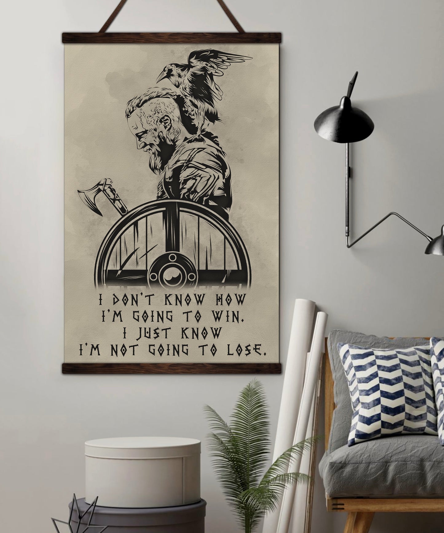 vk056 - i’m not going to lose - ragnar - viking canvas with the wood frame