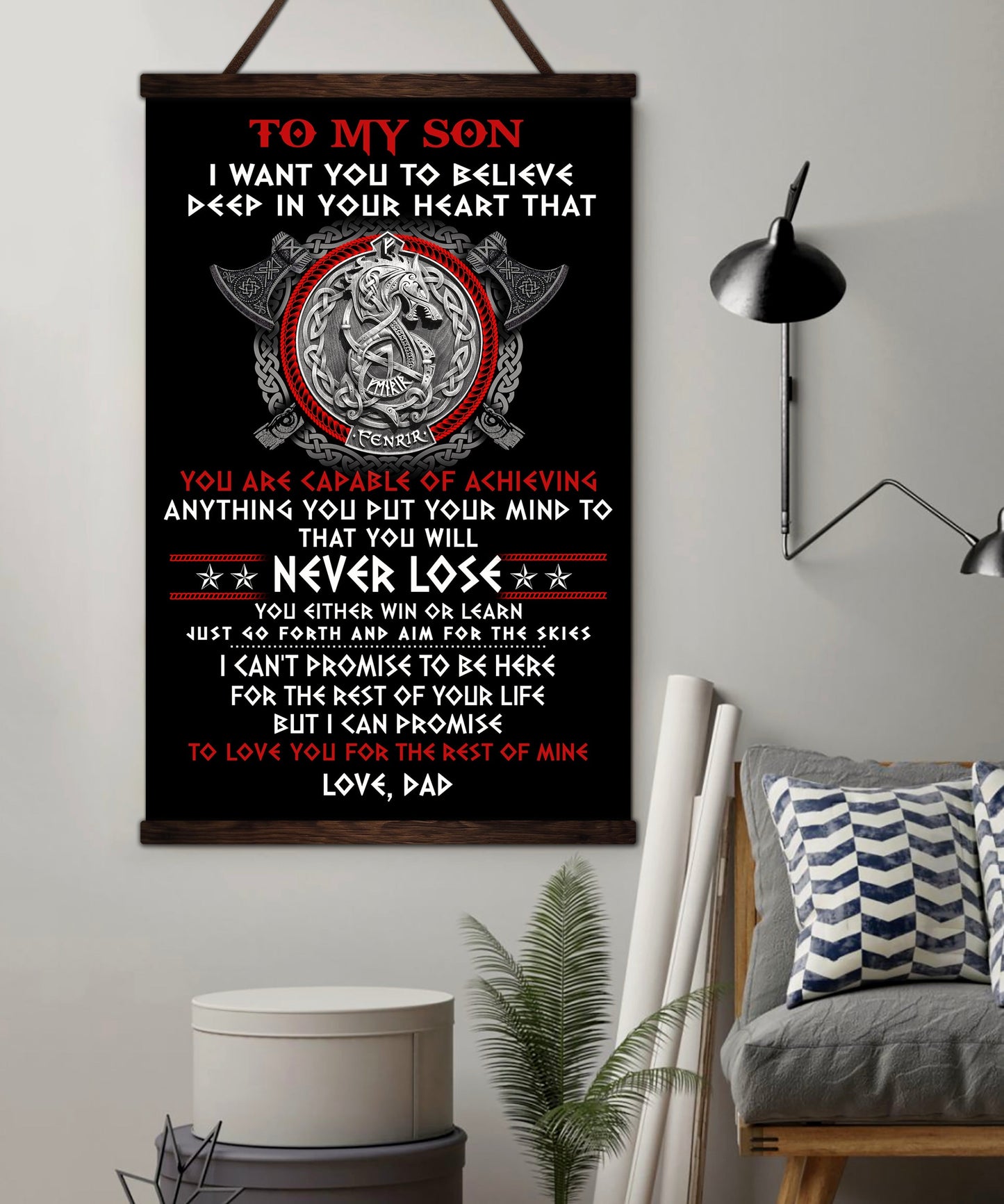 vk060 - to my son - never lose - viking canvas with the wood frame