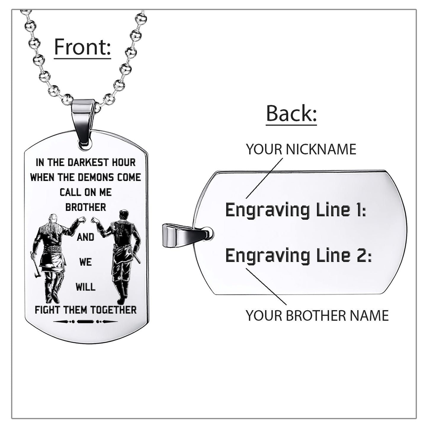 engrave vkd001 - call on me brother - english - viking dog tag