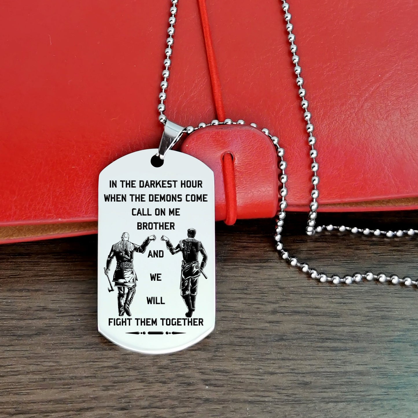 engrave vkd001 - call on me brother - english - viking dog tag