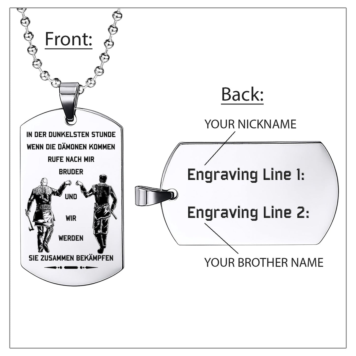 engrave vkd002 - call on me brother - german - viking dog tag