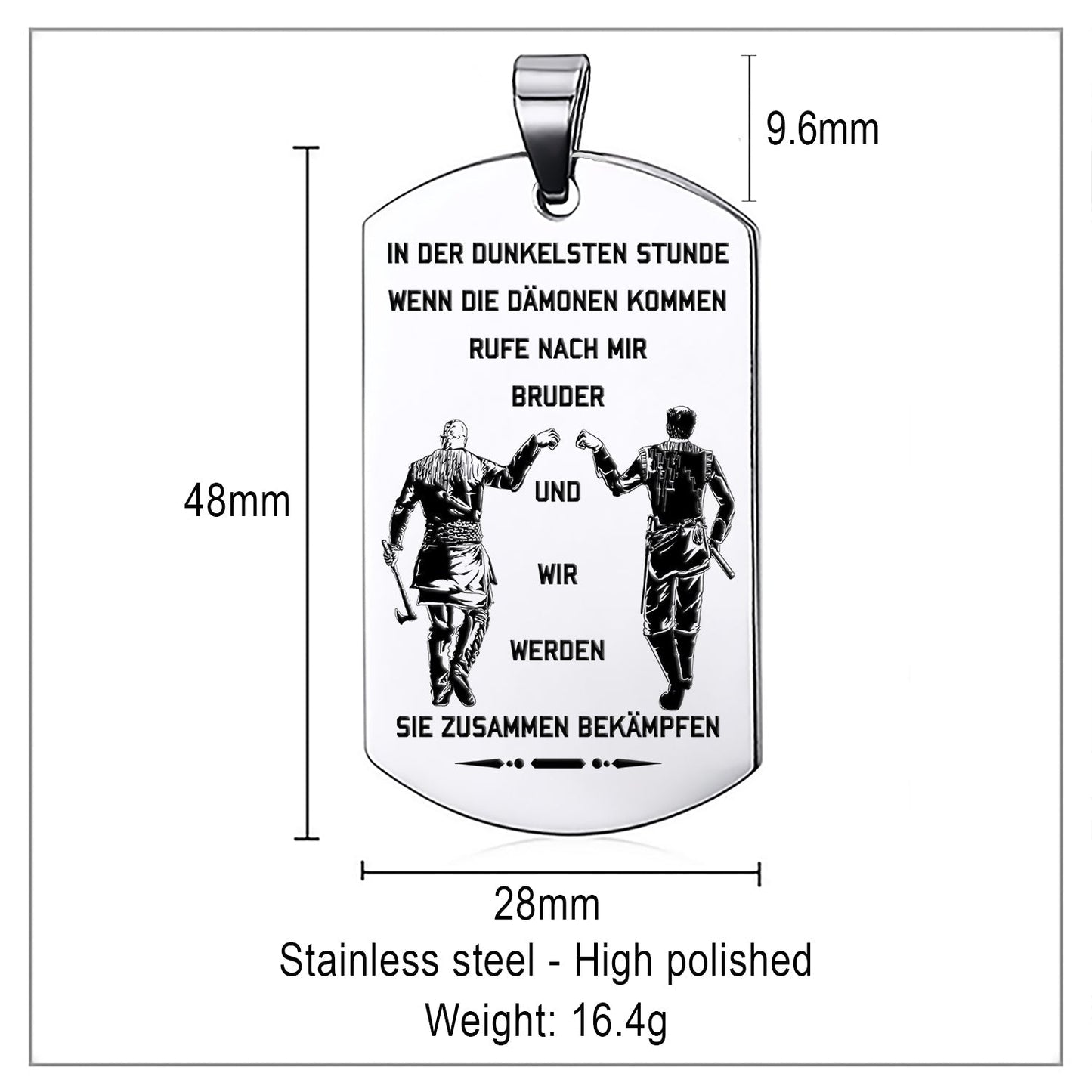 engrave vkd002 - call on me brother - german - viking dog tag
