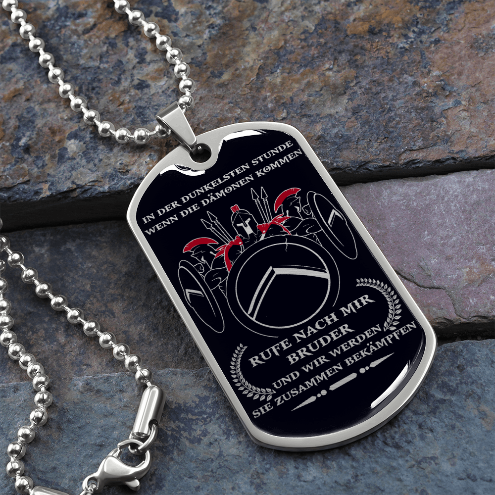 Warrior - Spartan - Call On Me Brother - German - Black - Luxury Dog Tag - Military Ball Chain
