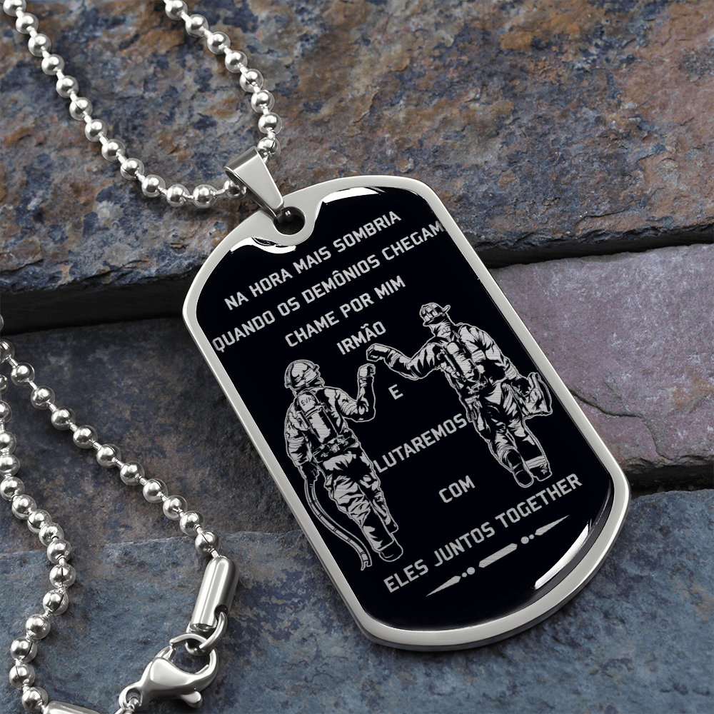 Firefighter - Call On Me Brother - Portugal - Black - Luxury Dog Tag - Military Ball Chain
