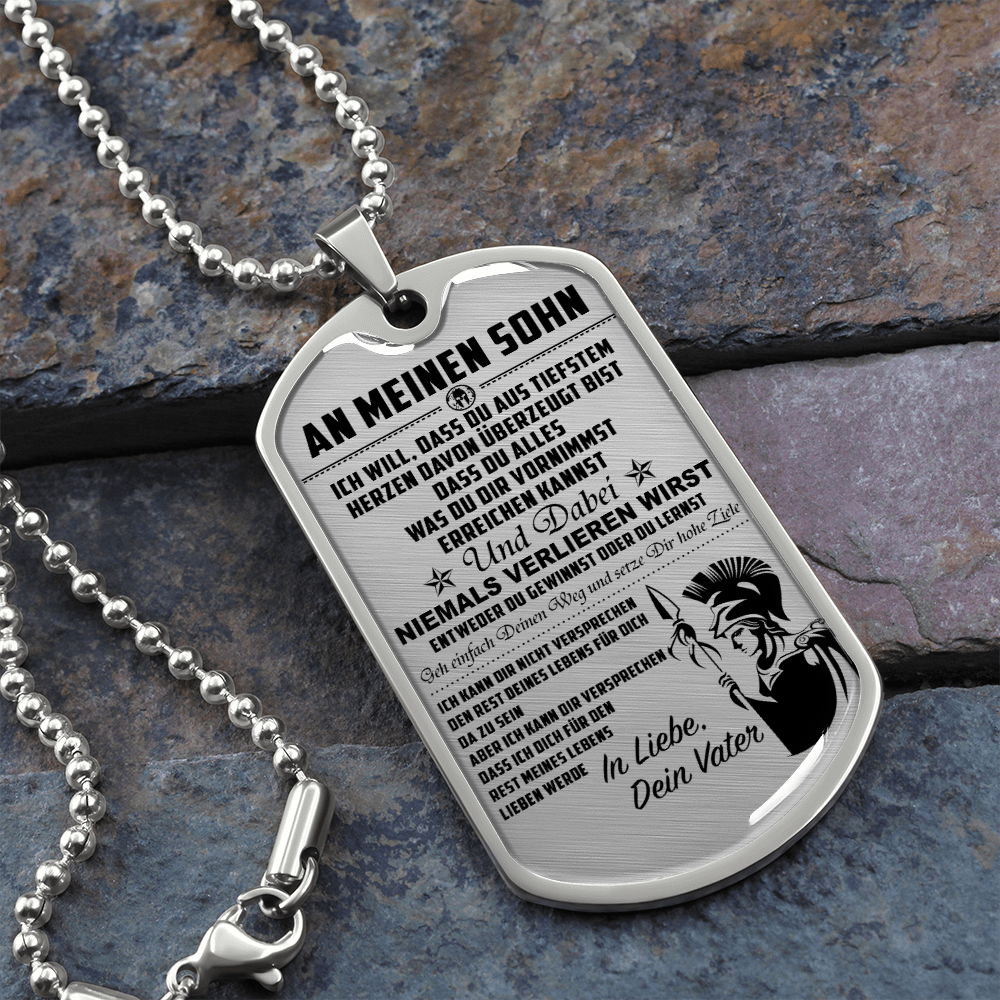Warrior - Spartan - Mom To Son - Never Lose - German - Luxury Dog Tag - Military Ball Chain