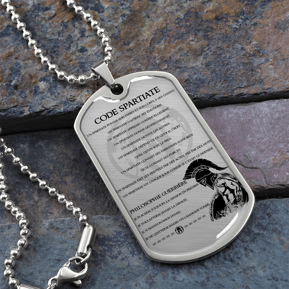 Warrior - Spartan - Spartan Code - Warrior Ethos - French - Luxury Dog Tag - Military Ball Chain