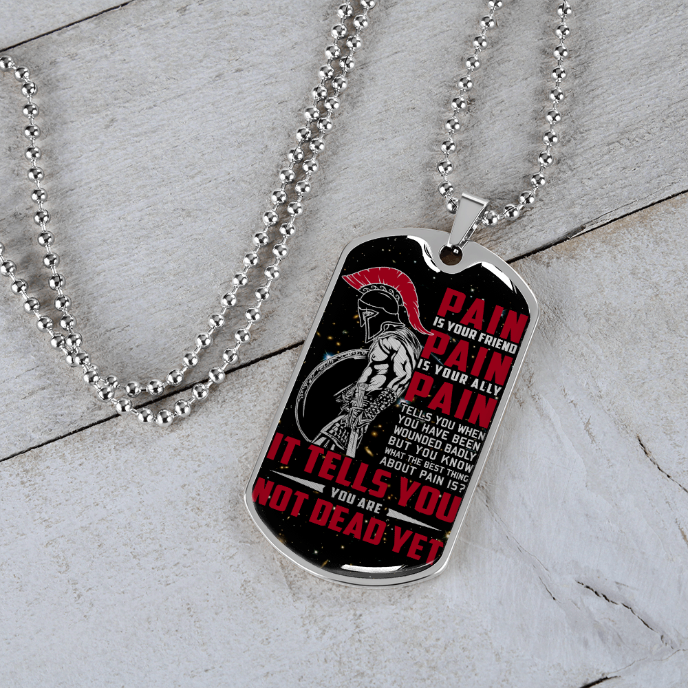 Warrior - Spartan - PAIN - You Are Not Dead Yet - Galaxy - Luxury Dog Tag - Military Ball Chain