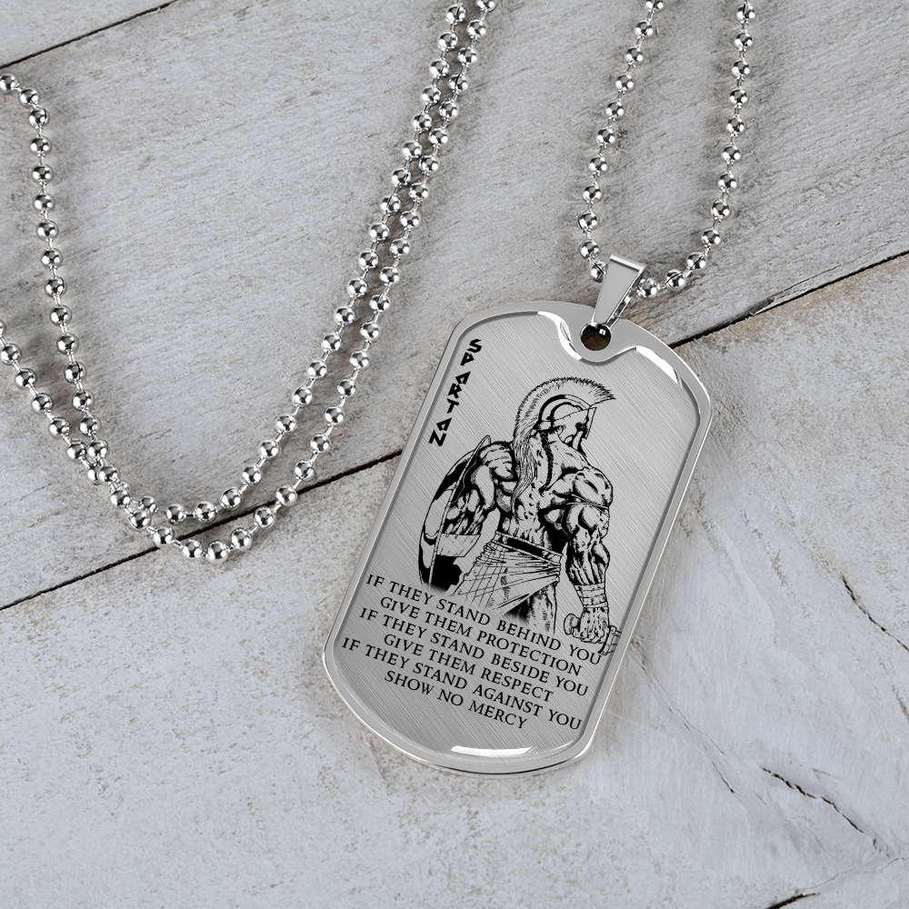 Warrior - Spartan - IF - Show No Mercy - Luxury Dog Tag - Military Ball Chain