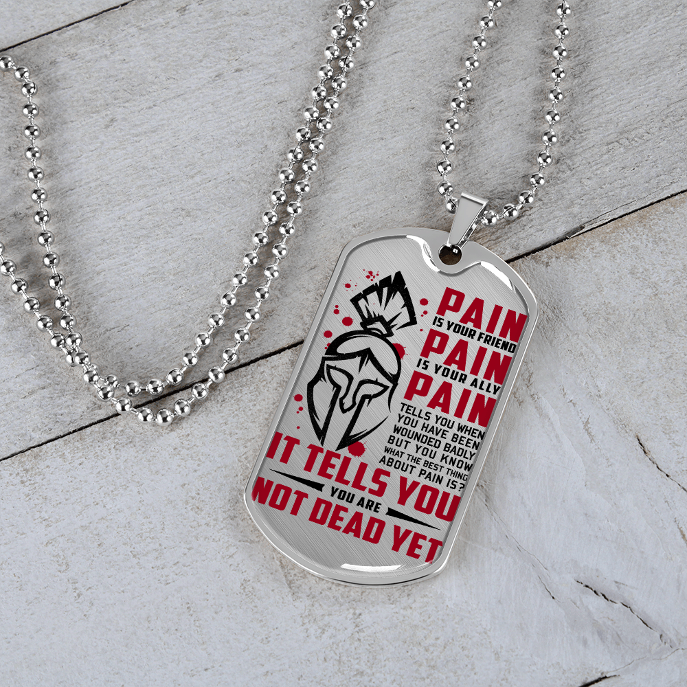 Warrior - Spartan - PAIN - You Are Not Dead Yet 2 - Luxury Dog Tag - Military Ball Chain