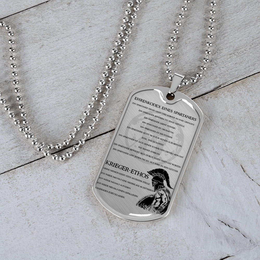 Warrior - Spartan - Spartan Code - Warrior Ethos - German - Luxury Dog Tag - Military Ball Chain