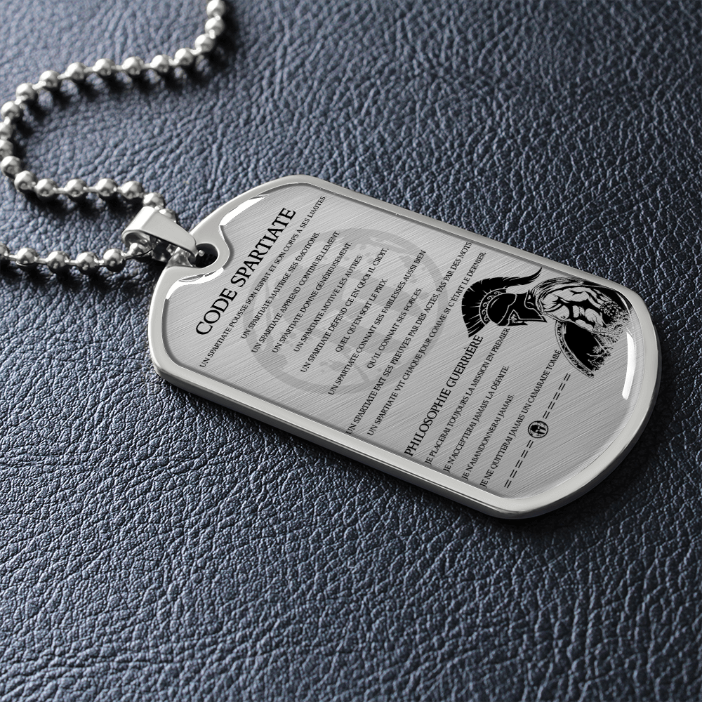 Warrior - Spartan - Spartan Code - Warrior Ethos - French - Luxury Dog Tag - Military Ball Chain