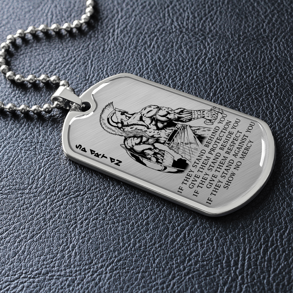 Warrior - Spartan - IF - Show No Mercy - Luxury Dog Tag - Military Ball Chain