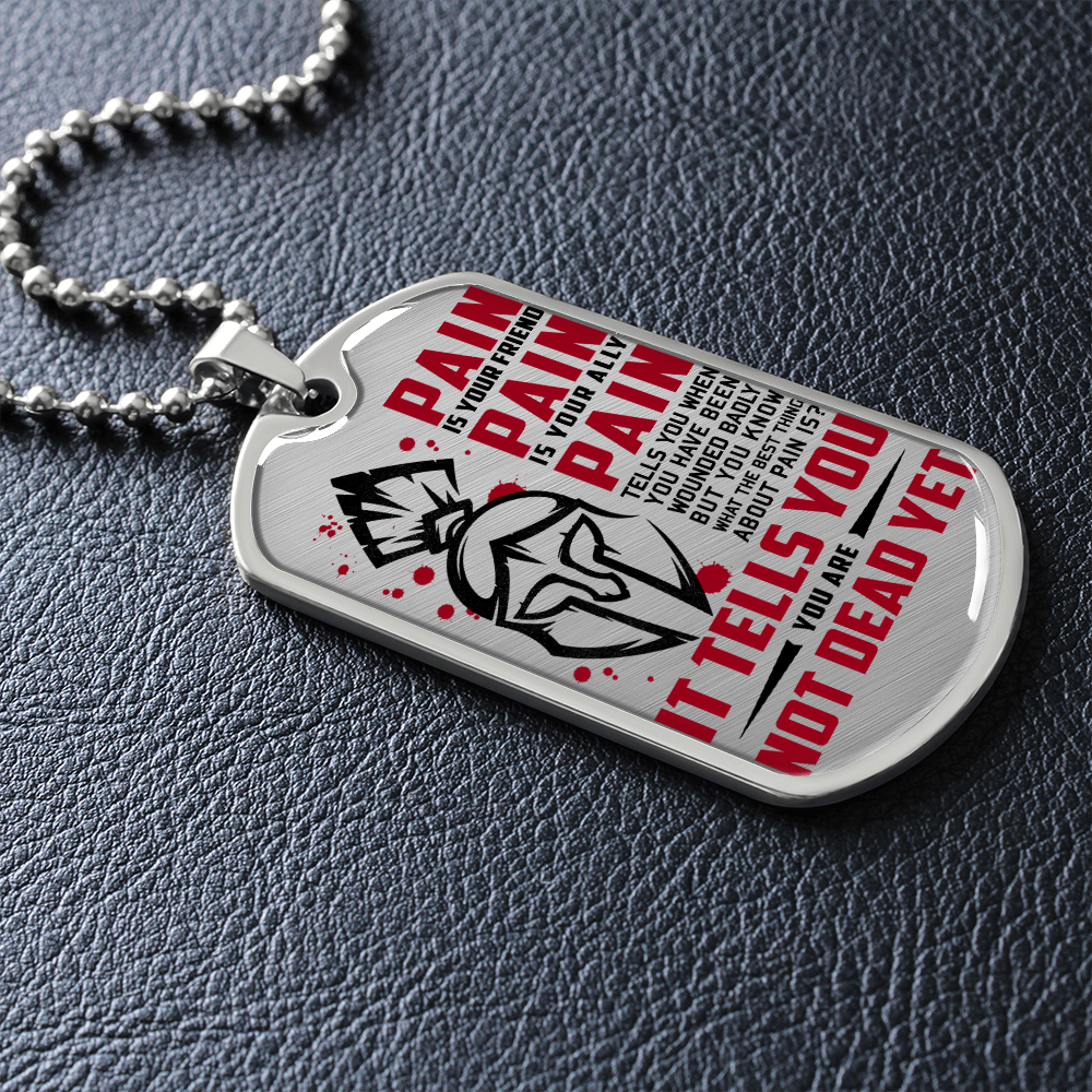 Warrior - Spartan - PAIN - You Are Not Dead Yet 2 - Luxury Dog Tag - Military Ball Chain