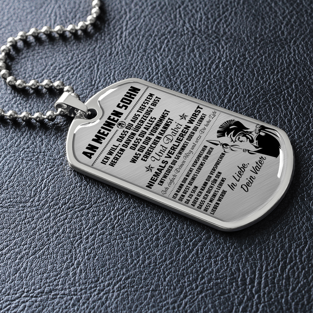Warrior - Spartan - Mom To Son - Never Lose - German - Luxury Dog Tag - Military Ball Chain